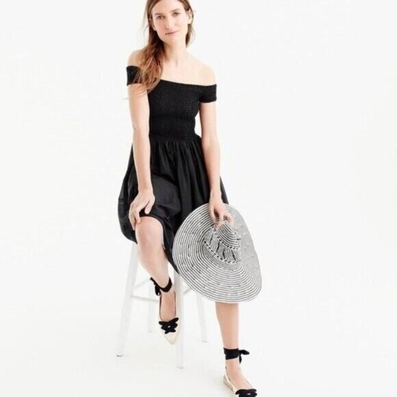 J.Crew Dress Black Large Smocked Off the Shoulder Beach NEW - Picture 13 of 13